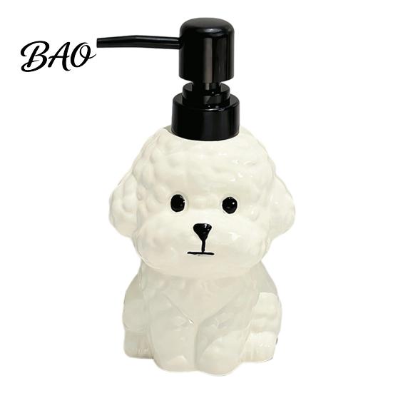 Cartoon Dog Lotion Pump 400ML Ceramic Soap Dispenser with Plastic Pump, Puppy Shape Refillable Liquid Bottle Hand Container, Empty Shower Gel