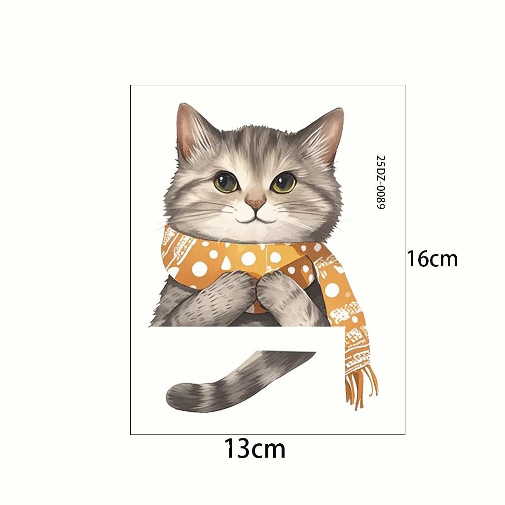 Self-adhesive Cute Cartoon Cat with Scarf Switch Stickers Waterproof for Living Room Kids Room Wall Decor Wholesale