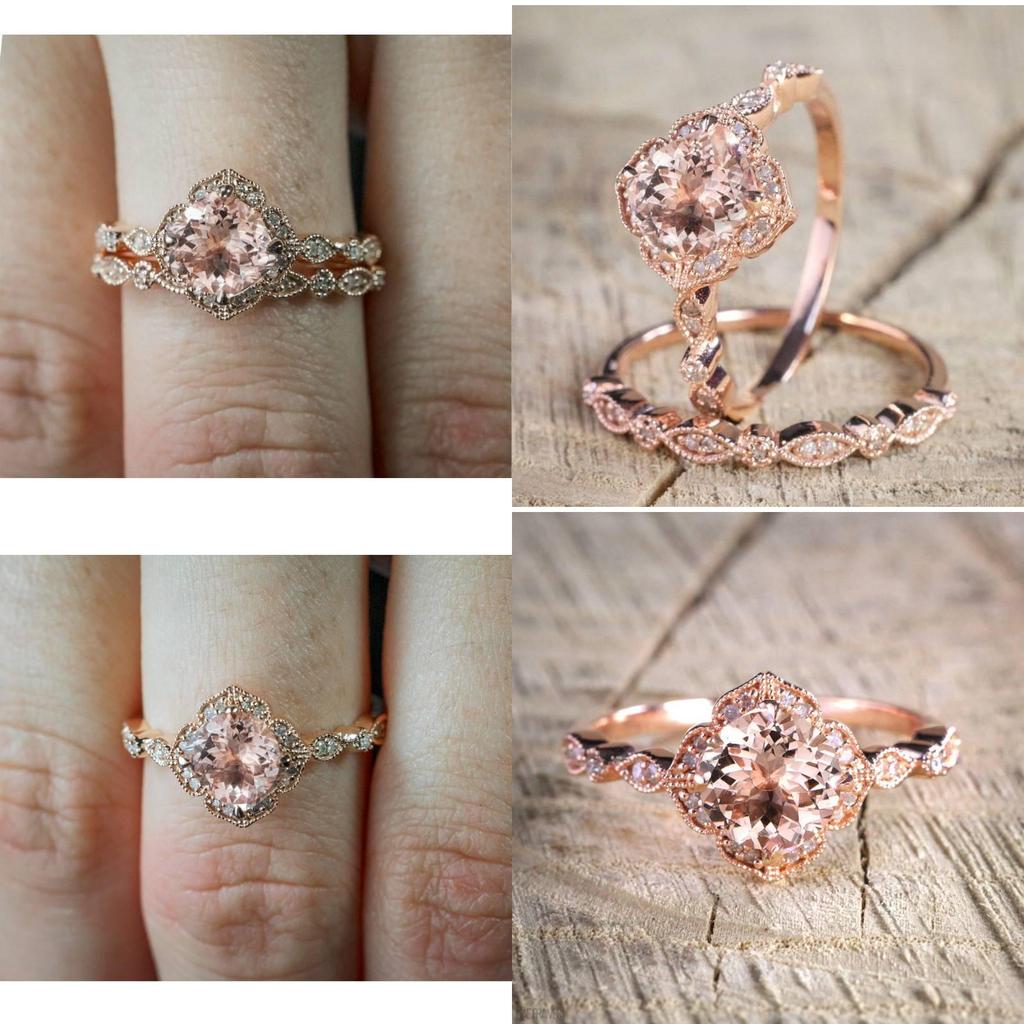 Ovaler Zirkon-Anhänger Kristall Brautring Roségoldbeschichtet Strass-Ehering