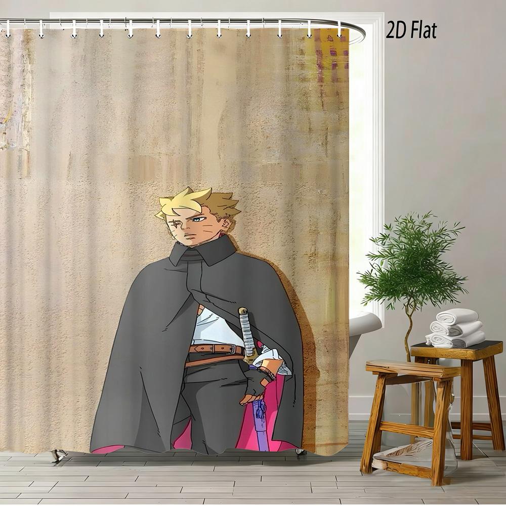 2D Flat Naruto Anime Hinata Hyuga Byakugan Yoga Pose Print Waterproof Shower Curtain For Bathroom Decor