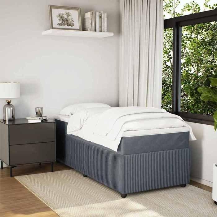 Maison Exclusive - Slatted Bed Base and Mattress Dark Grey 90x200 Cm Velvet