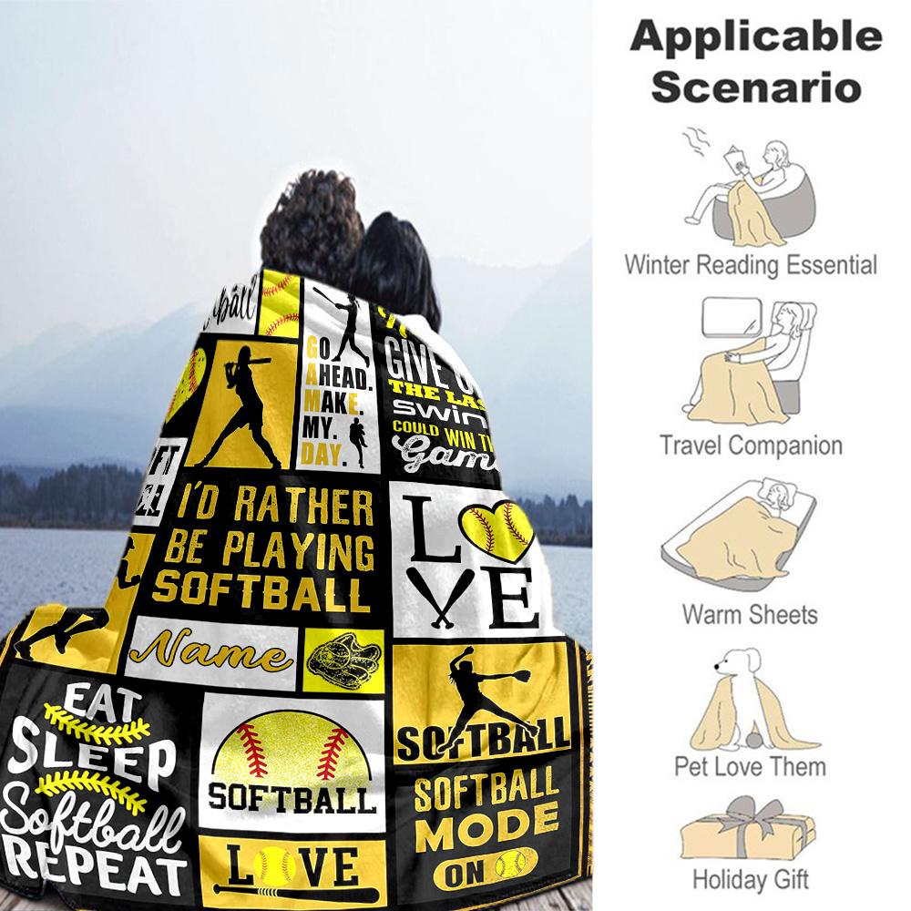 Love Softball Customize Your Name Blanket Gift Personalized Blanket Soft Warm Cozy Versatile for Office Nap Bed Living Room All-Season Use
