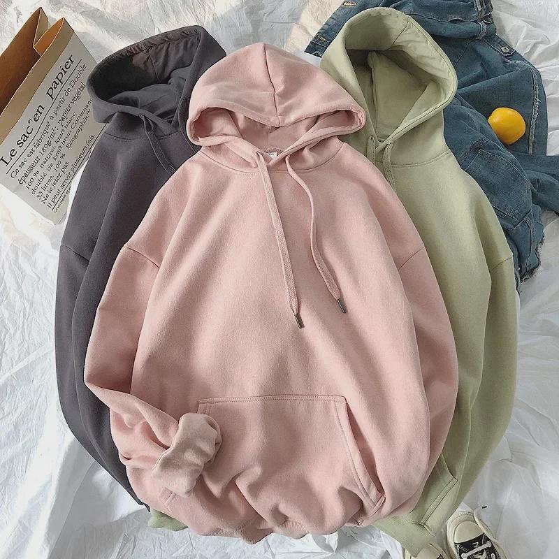 Herr Vinter Plus Sammet Hong Kong Stil Enfärgad Trendig Hoodie Sweatshirt