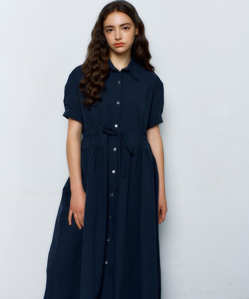 Manavis Seven Rib Shirt Dress [Navy]