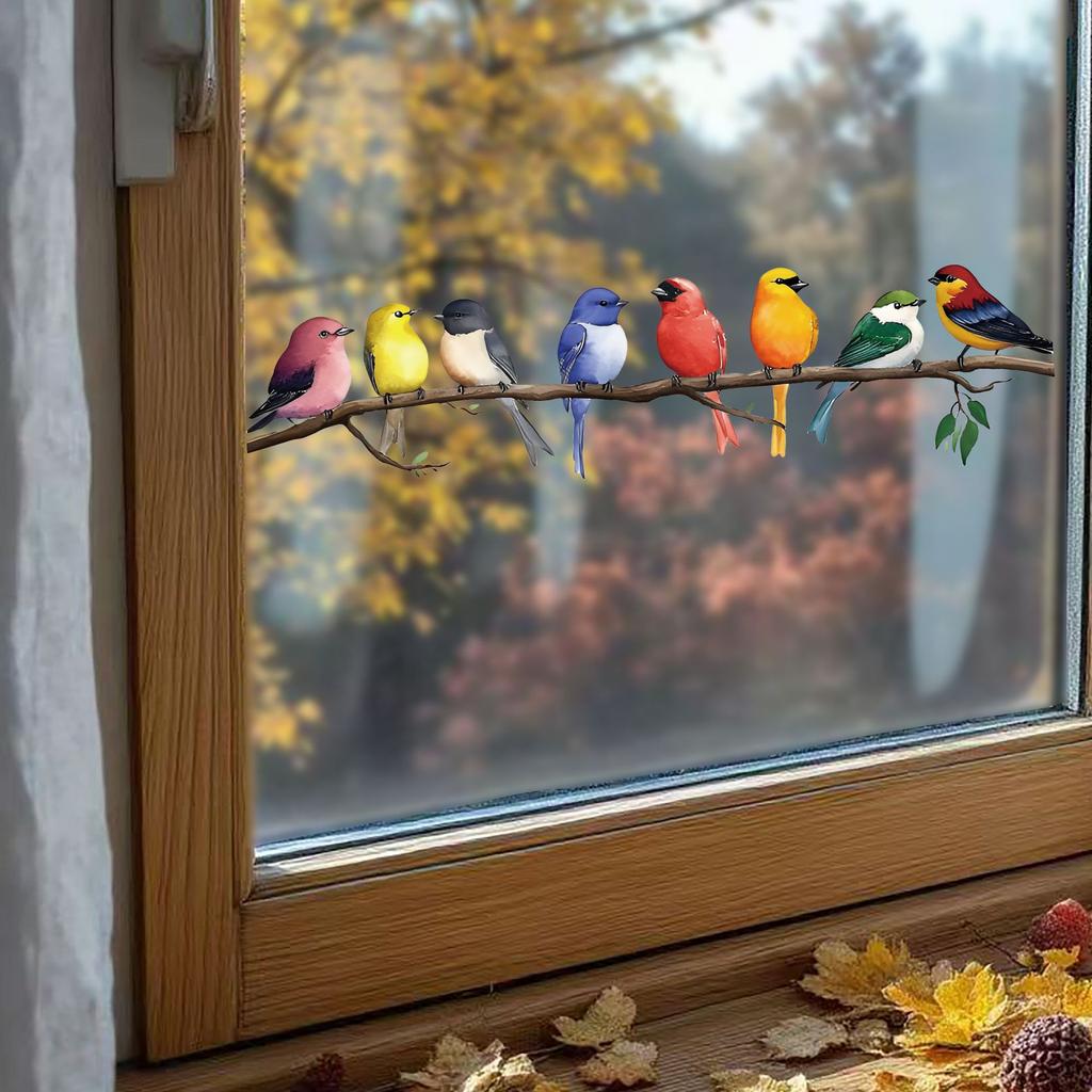 Cute Colorful Bird Static Cling Window Sticker Removable for Bedroom Living Room Glass Home Decor Art