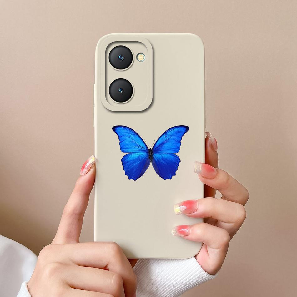 For Vivo Y03 4G Phone Case Butterfly Cute Cat Lightweight Liquid Silicone Camera Protection Back Cover For Vivo Y 03 Funda Shell