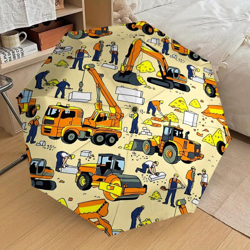 1PC Construction Workers Construction Vehicles Umbrella-8-Rib Reinforced Portable Folding Travel Suitable for All Seasons