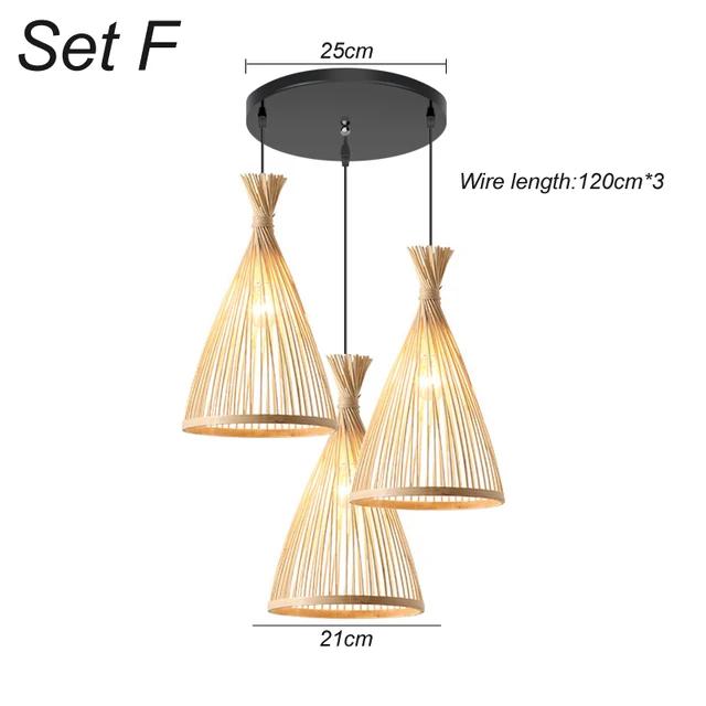 Retro Bamboo Weaving Chandelier Lamp Hanging LED Ceiling Light Wicker Fixtures Rattan Woven Droplight for Home Bedroom Decors