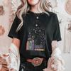 Witchy Mystical Cat T Shirt Celestial Moon Stars Floral Books Goth Dark Cottagecore Academia for Mom Book Lovers Vintage