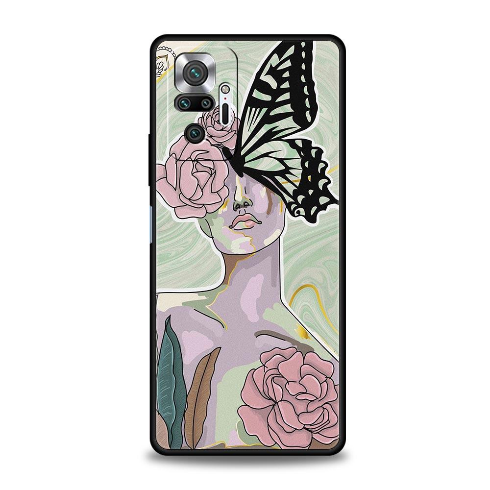 Soft TPU Phone Case For Xiaomi Redmi Note 10 11 9 8 Pro 9S 7 8T 9T 9A 8A 9C K50 K40 Gaming Cover Marble Parisian Girl Art Flower