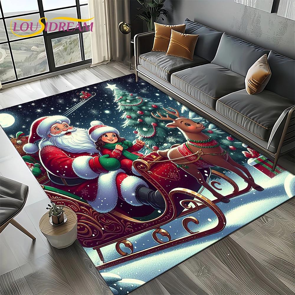 2025 Frohe Weihnachten Baum Weihnachtsmann, Neujahr Märchen Geschenk Teppich für Zuhause Schlafzimmer Sofa Fußmatte Dekoration, Rutschfeste Bodenmatte