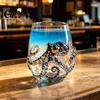 Octopus Embossed Glass Cup 12oz Water Cup, Design, Hand Painted Marine Style Decorative for Home Bar Drinking Ocean Lovers Decor Unique Gift