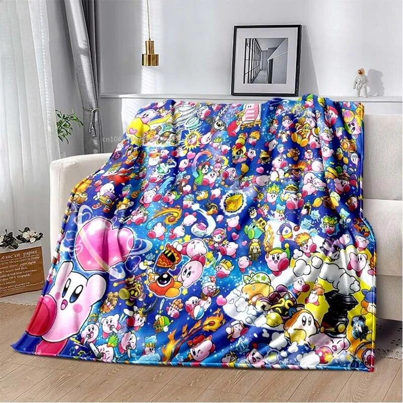 Kawaii Kirbys Flannel Blanket Gift for Kids Girls Pink Cartoon Art Lightweight Warm Plush Birthday Gifts