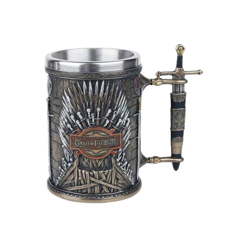 Game of Thrones 3D Carved Stainless Steel Beer Mug and High-Stemmed Glass