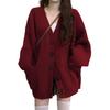 V-neck lazy wind cardigan 2025 new simple sweater women's spring autumn and winter casual loose knitted sweater