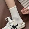 Women's Pure Cotton Ruffle Lace Mid-Calf Socks - Maillard Solid Color Japanese JK Style 