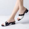 2024 Summer Women Slippers Rhinestone Low-Heeled Shoes Comfort Lady Sandals Open-Toe All-Match Female Slides Slip-On Fashion