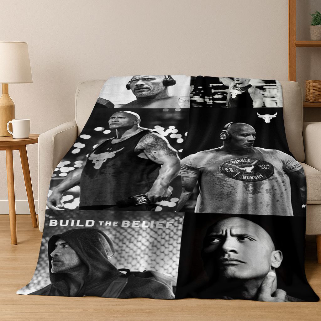 Sterke The Rock Dwayne Johnson Kunst Flanellen Deken, Gezellige Zachte Plaid voor Huis Slaapkamer Bed Bank Picknick Kantoor Cover Cadeau