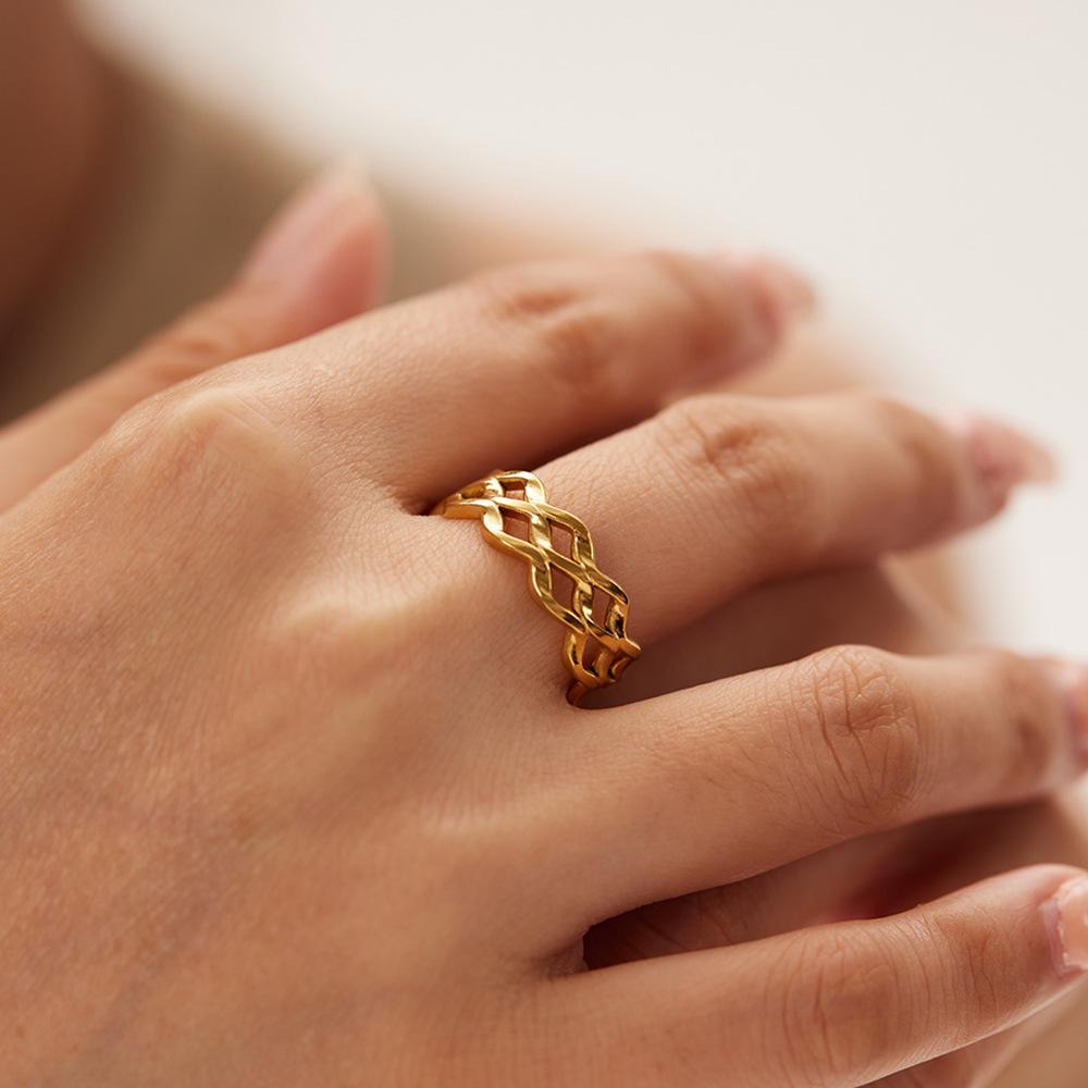Wide Link Chain Shape Openable Rings For Women Gold Color Stainless Steel Chunk Figure Accessory