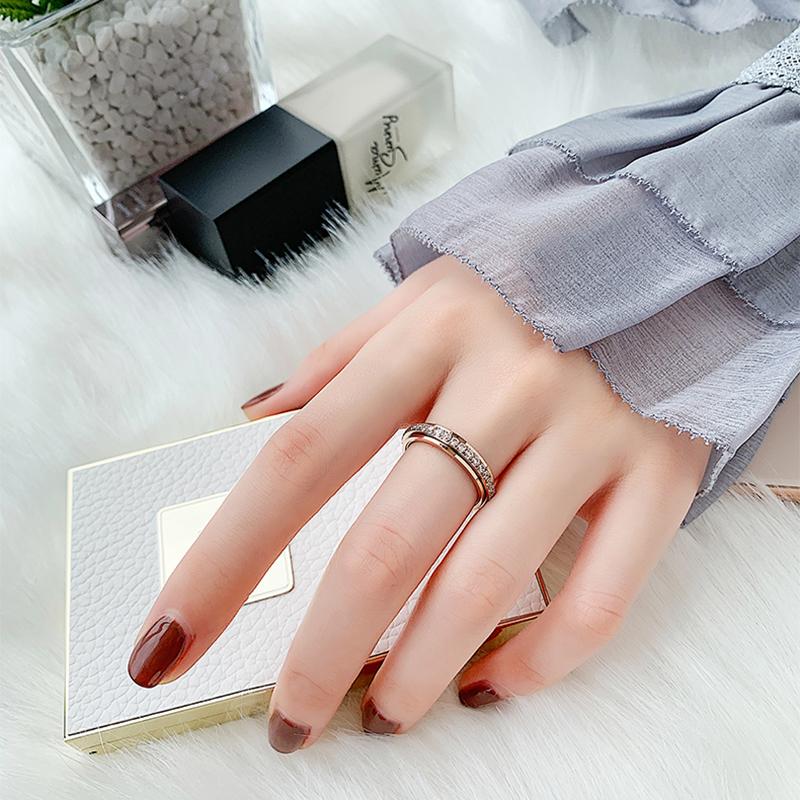 Full Zircon Rotatable Relieve Stress Rings For Women Men Luxury Jewelry Anti Anxiety Stress Stainless Steel Couple Love Ring