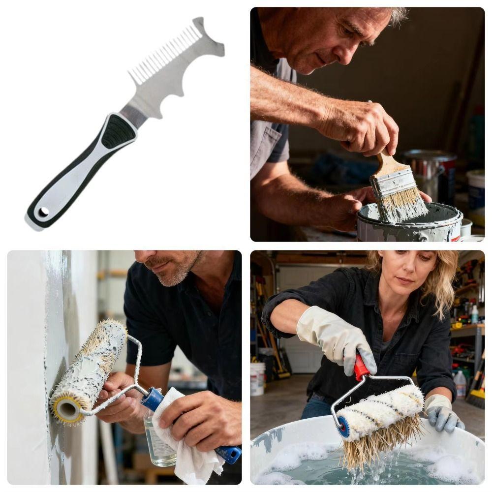 Heavy Weighted Paint Brush Comb 4 In 1 Stainless Steel Tool Rollers Cleaning