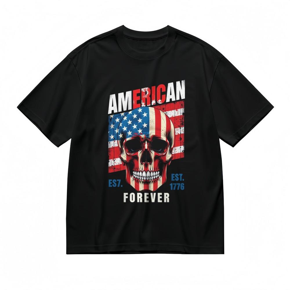 Women's Trend Comfortable Fashion Classic T-Shirt Skull and Flag Printed Tee