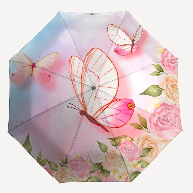 1PC Butterfly Flowers Umbrella-8-Rib Reinforced Portable Folding Travel Suitable for All Seasons Outdoor Daily Use-Z0457
