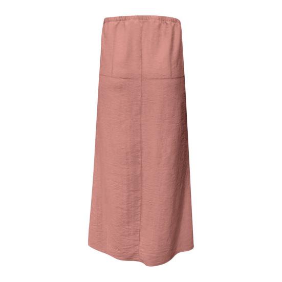 Boho Style Maxi Skirt High Waist Adjustable Drawstring Long Skirt with Back Split Design Solid Color Office Lady Skirt