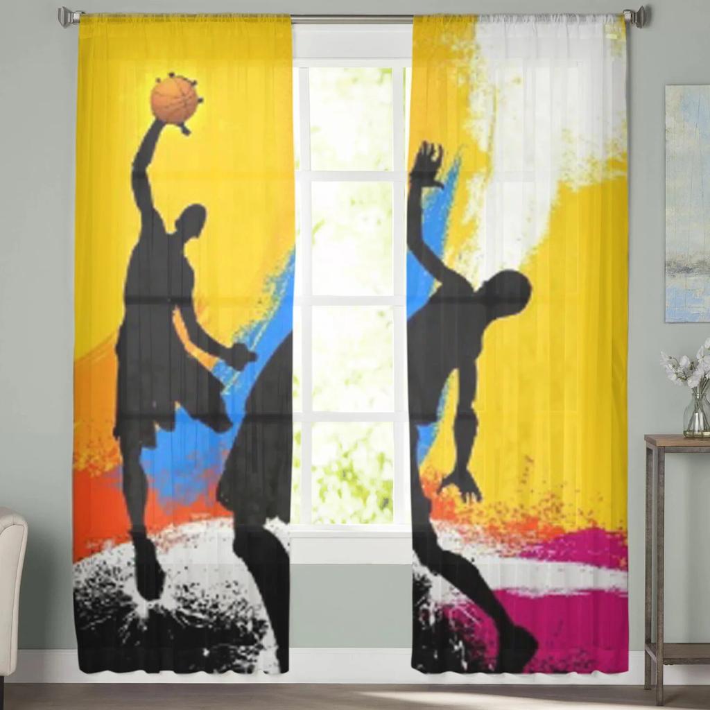 Basketball Player Abstract Background Window Curtains Sheer Chiffon Tulle Curtain Home Living Room Backdrop Decoration
