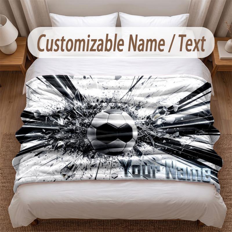 Fußball-Thema Weiche Decke Personalisierter Benutzerdefinierter Name Textdruck Warme Decke Zuhause Sofa Schlafzimmer Dekoration
