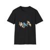 Blue Bird Flower Watercolor Nature Black Tee Aesthetic Graphic T-Shirt