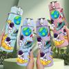 1PC Earth Space Planet Art Print 750ml Color Plastic Sports Water Bottle Leakproof Flip Straw Lid Suitable for Sports Office Home Use