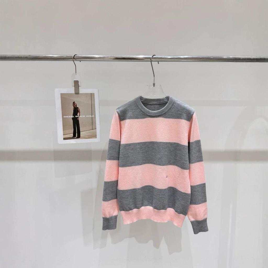 Autumn/Winter Embroidered Striped Knit Pullover