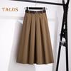 Women Midi Skirt Solid Color High Waist Large Hem Design A-Line Skirt with Belt Soft Breathable Draped Skirt