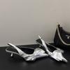Zomer Dames Mode Sandalen 2024 Nieuwe Sexy Hoge Hak Enkel Slingbacks Gespsluiting Puntige Neus Vlinderknoop Decoratie Pumps