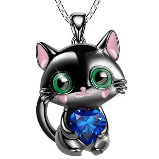 Collana da donna perfetta per tutti i tipi, elegante e leggero, vesti i gioielli con ciondolo gatto nero simpatico cartone animato