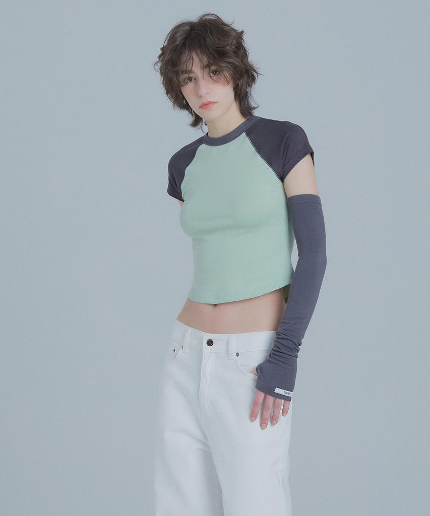 Peulaentigseobiseu Sleeve Warmer Raglan T-Shirt - Mint