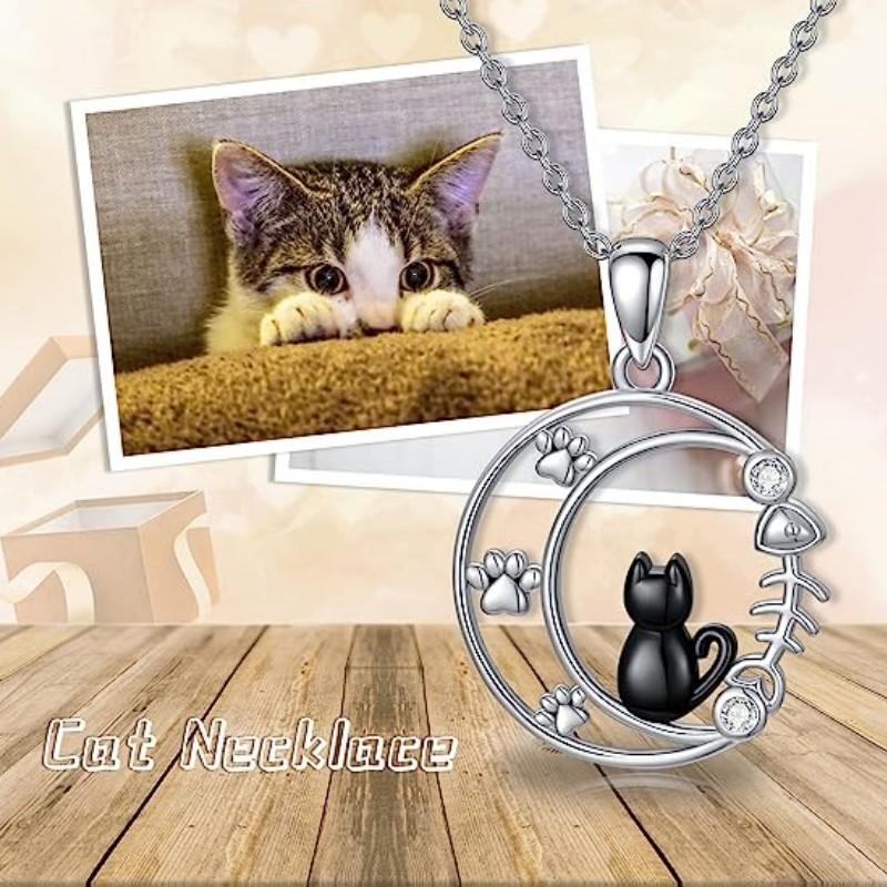 Creatieve Grappige Zwarte Kat Maan Hanger Ketting Voor Vrouwen Schattige Kitten Maansteen Choker Koppel Vriendschap Y2K Bedel Sieraden Cadeau