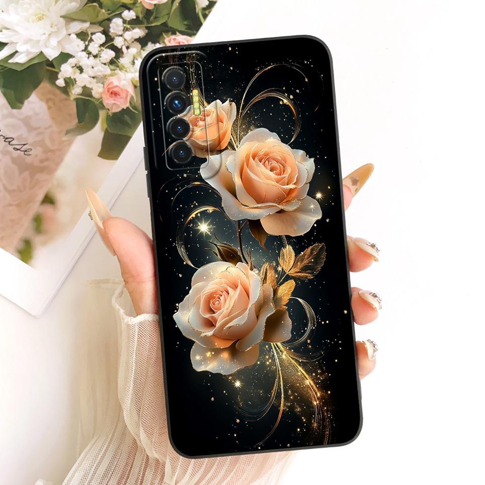 Daisy Bow Pattern Butterfly Flower Cherry Back Cover For Tecno Camon 17 17P 17 Pro Phone Case Soft Silicone Casing CG6 CG7 CG8