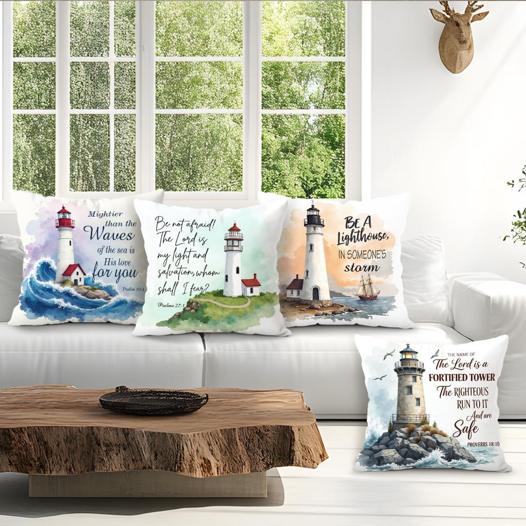 Lighthouse Text Cushion Pillowcase Printed Polyester 40/45/50Cm Throw Pillowcover Decorative Sofa Cushion Pillowslip Home Decor