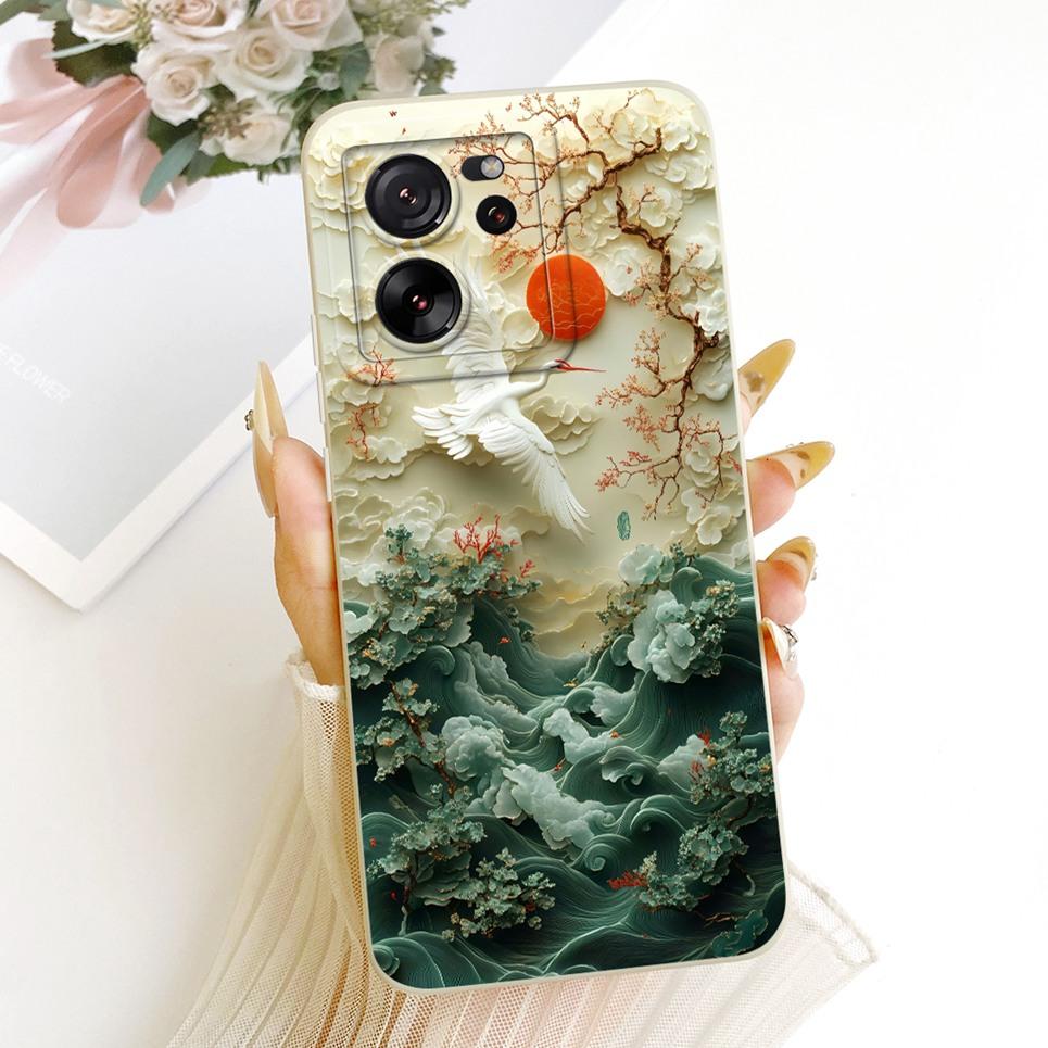 Daisy Bow Pattern Butterfly Flower Cherry Back Cover For Xiaomi 13T Pro Mi 13 13pro Phone Case Shockproof Soft Silicone Casing