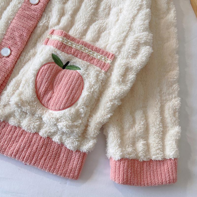 Flannel Velvet Pajamas Women Autumn and Winter Korean Kawaii Sweet Thicken Warm Soft V Neck Pullover Long Sleeve Two-piece Home Clothes