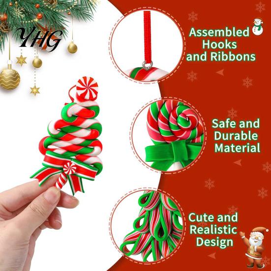 Walking Stick Ornaments 16 Pcs Christmas Lollipop Ornaments, Red Green Striped Peppermint Swirl Candy Cane Party Favors Hanging Decoration,
