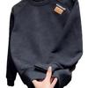 Korean Style Slim Fit Velvet Long Sleeve Round Neck Heavyweight Sweatshirt for Men - Autumn/Winter