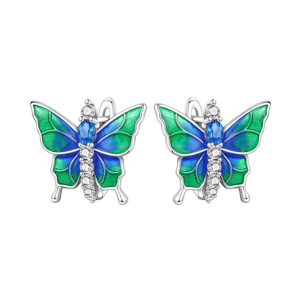 925 Silver Inlaid Zircon Butterfly Earrings Insect Element Design Women's Fashion Party Jewelry Gift Ear Loops