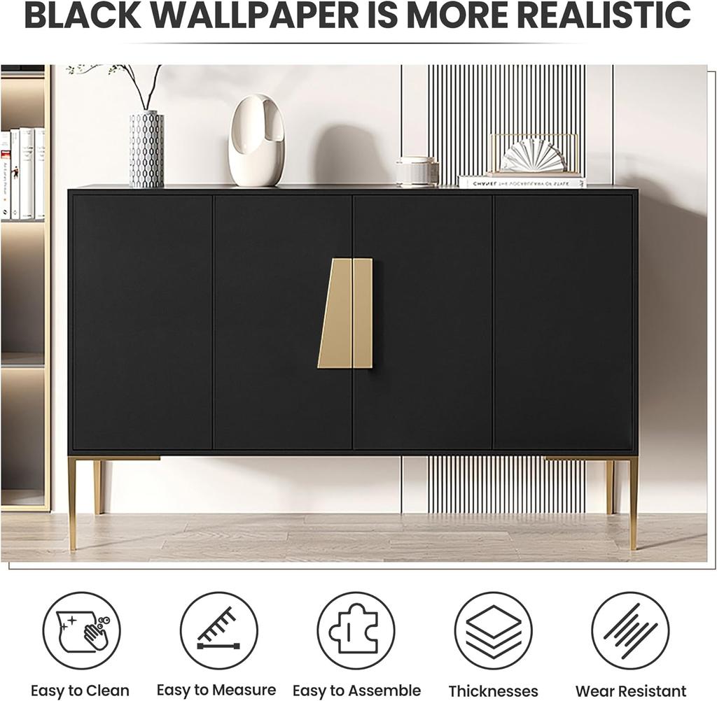 Black Peel and Stick Wallpaper Black Removable Contact Paper Vinyl Self Adhesive Wall Paper for Cabinets Drawers  Counter Top
