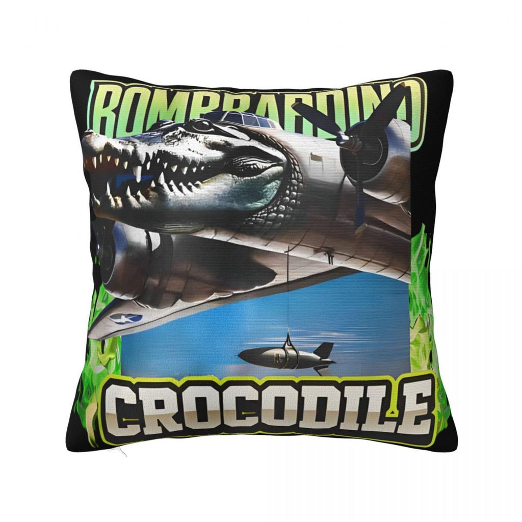 Bombardiro Crocodilo Brainrot Federa per Cuscino Musicale Poliestere Copricuscino Decorazione Federa per Cuscino Meme Italiano Casa con Cerniera