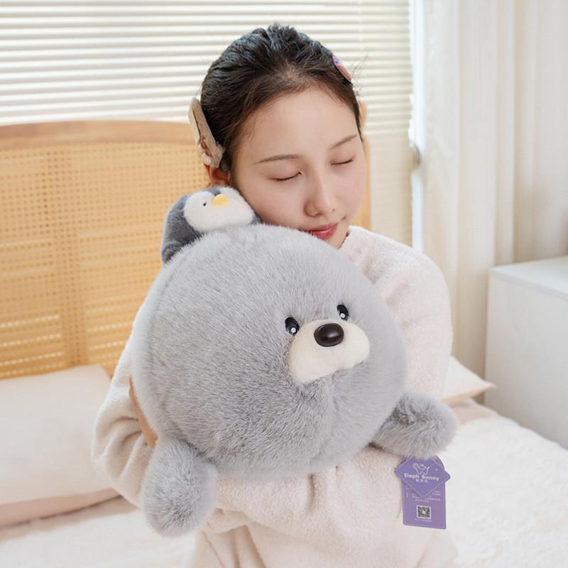 Cute Sea Lion Plush Toy With Penguin Design On Top Of The Head For Kids Birthday Gift