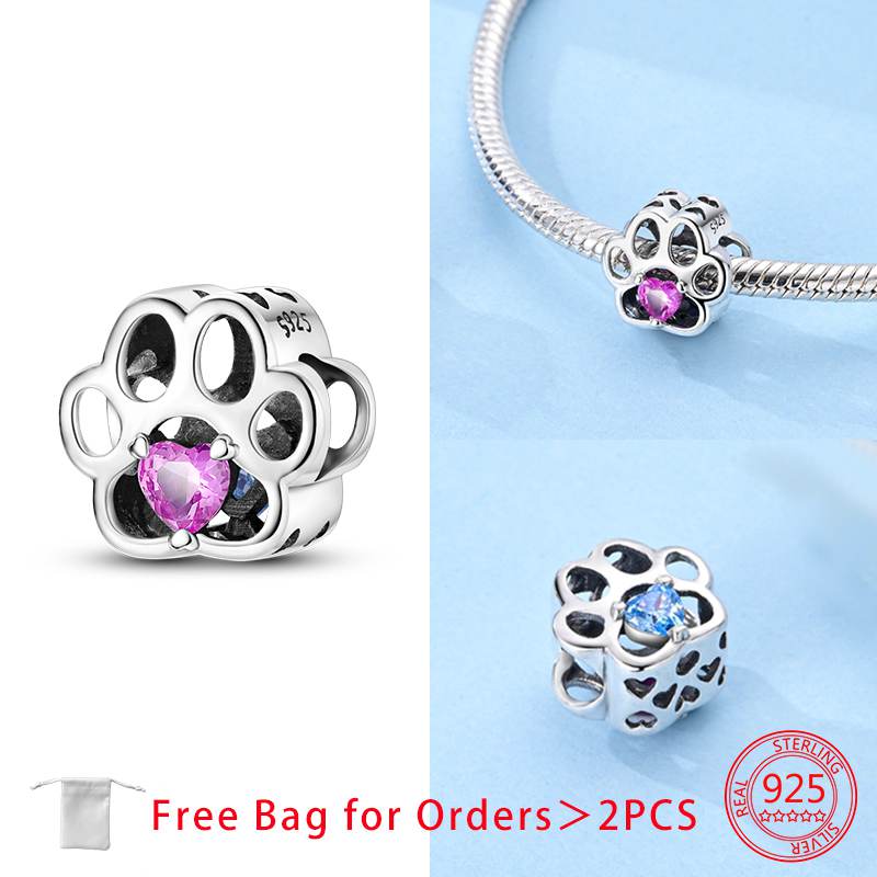 Authentic copper Charm Bead Charms Cat Dog Paw Print Bead Charms Compatible With Bracelets Bead Charms Charm Bead Charms Jewellery Making Fine Jewelle