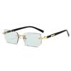 Rimless Sunglasses Rectangle Stylish Popular Female Male Sun Eyewear Small Square Sun Eyewear for Female Male Summer Traveling Oculos